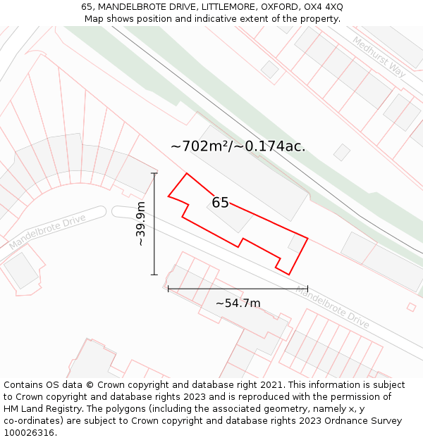 65, MANDELBROTE DRIVE, LITTLEMORE, OXFORD, OX4 4XQ: Plot and title map