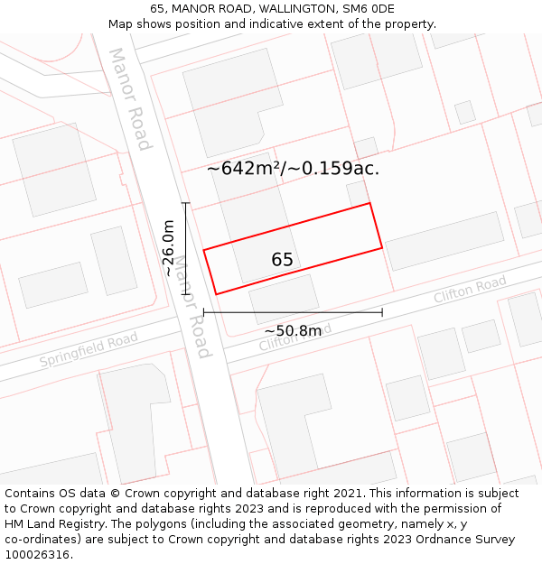 65, MANOR ROAD, WALLINGTON, SM6 0DE: Plot and title map