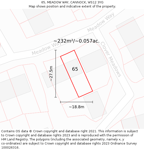 65, MEADOW WAY, CANNOCK, WS12 3YG: Plot and title map