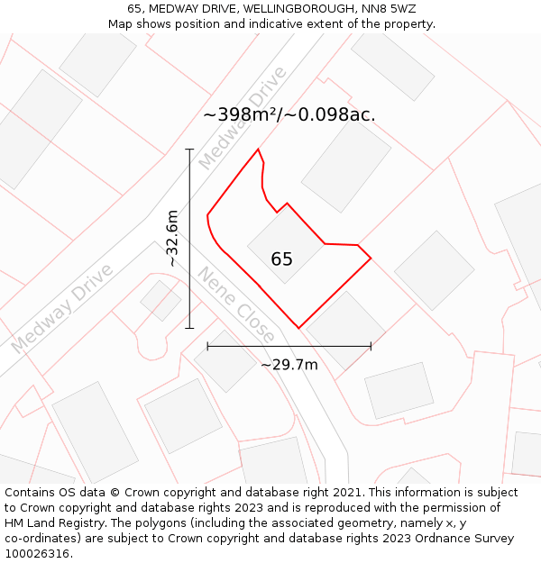 65, MEDWAY DRIVE, WELLINGBOROUGH, NN8 5WZ: Plot and title map