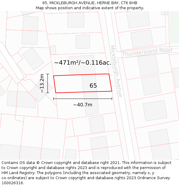 65, MICKLEBURGH AVENUE, HERNE BAY, CT6 6HB: Plot and title map