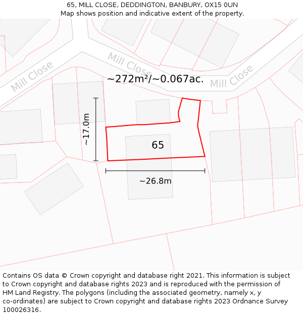 65, MILL CLOSE, DEDDINGTON, BANBURY, OX15 0UN: Plot and title map