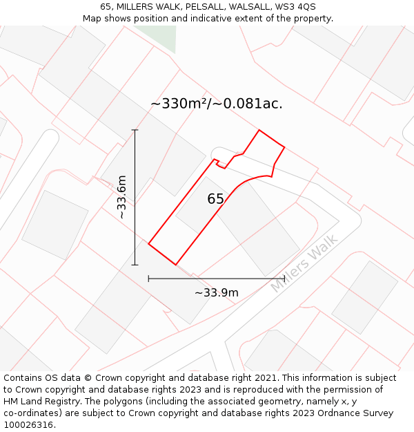 65, MILLERS WALK, PELSALL, WALSALL, WS3 4QS: Plot and title map