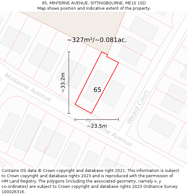 65, MINTERNE AVENUE, SITTINGBOURNE, ME10 1SD: Plot and title map