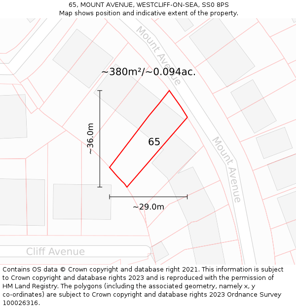 65, MOUNT AVENUE, WESTCLIFF-ON-SEA, SS0 8PS: Plot and title map