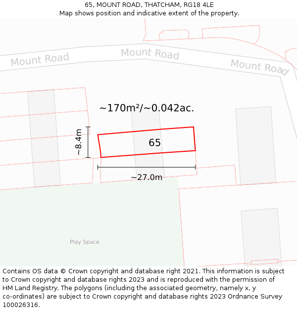 65, MOUNT ROAD, THATCHAM, RG18 4LE: Plot and title map