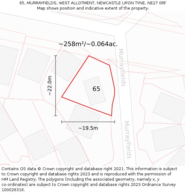 65, MURRAYFIELDS, WEST ALLOTMENT, NEWCASTLE UPON TYNE, NE27 0RF: Plot and title map