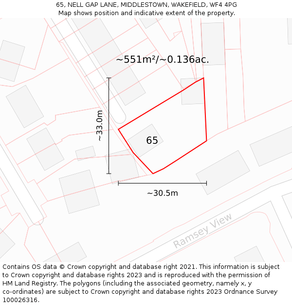 65, NELL GAP LANE, MIDDLESTOWN, WAKEFIELD, WF4 4PG: Plot and title map