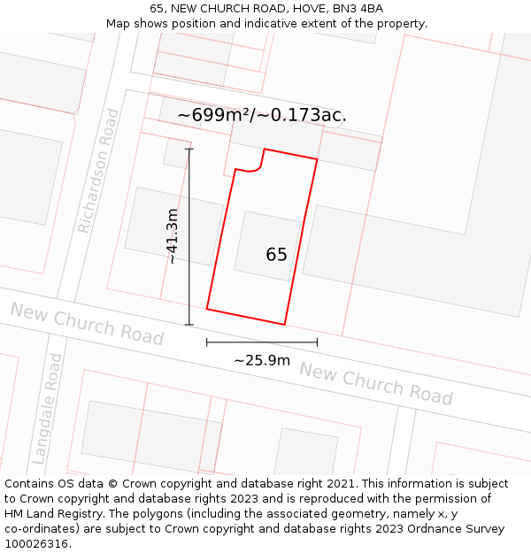 65, NEW CHURCH ROAD, HOVE, BN3 4BA: Plot and title map