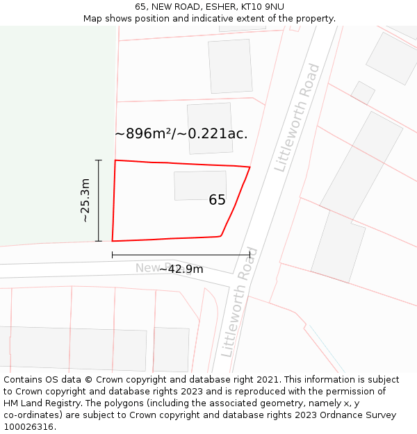 65, NEW ROAD, ESHER, KT10 9NU: Plot and title map