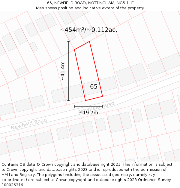 65, NEWFIELD ROAD, NOTTINGHAM, NG5 1HF: Plot and title map