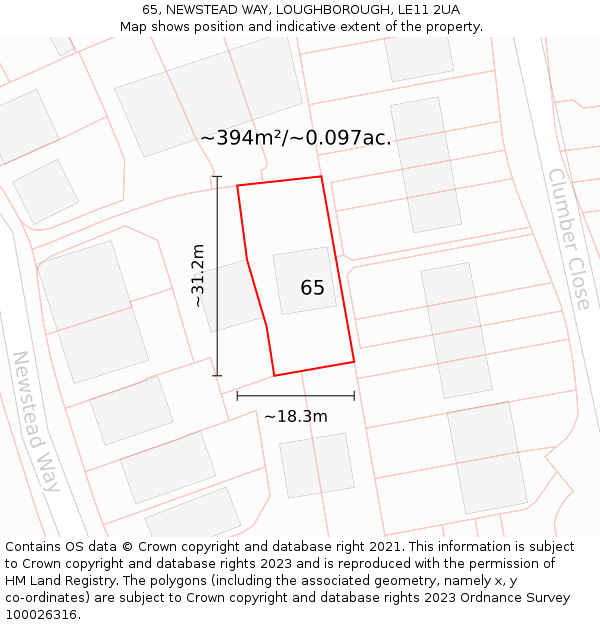 65, NEWSTEAD WAY, LOUGHBOROUGH, LE11 2UA: Plot and title map