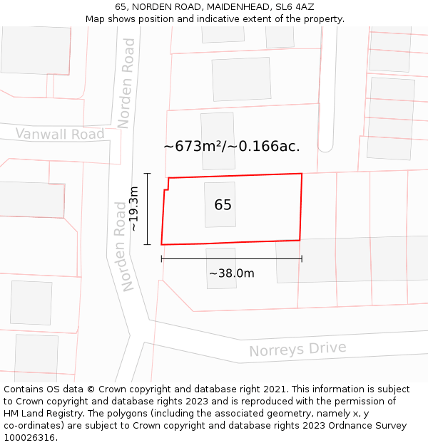 65, NORDEN ROAD, MAIDENHEAD, SL6 4AZ: Plot and title map