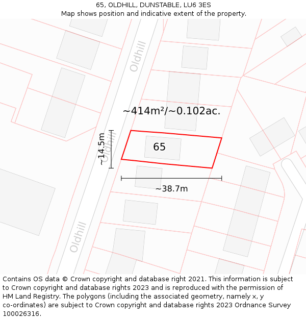 65, OLDHILL, DUNSTABLE, LU6 3ES: Plot and title map