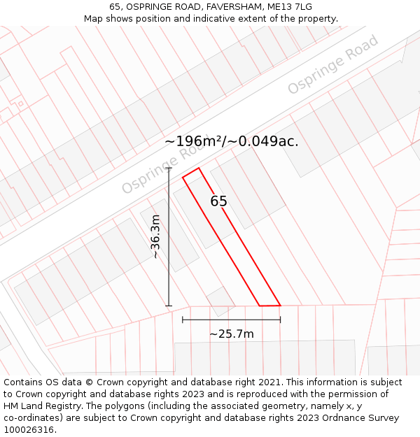 65, OSPRINGE ROAD, FAVERSHAM, ME13 7LG: Plot and title map