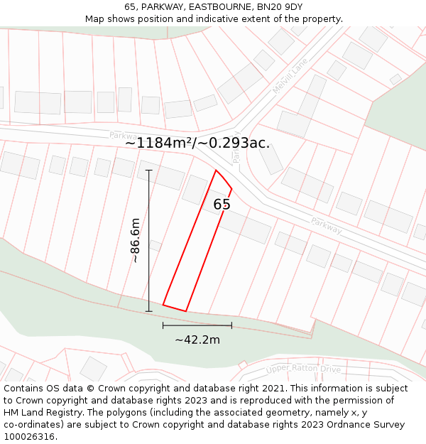 65, PARKWAY, EASTBOURNE, BN20 9DY: Plot and title map