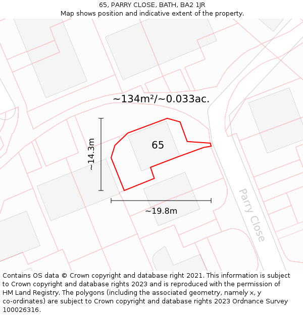 65, PARRY CLOSE, BATH, BA2 1JR: Plot and title map