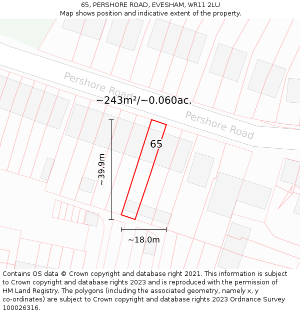 65, PERSHORE ROAD, EVESHAM, WR11 2LU: Plot and title map