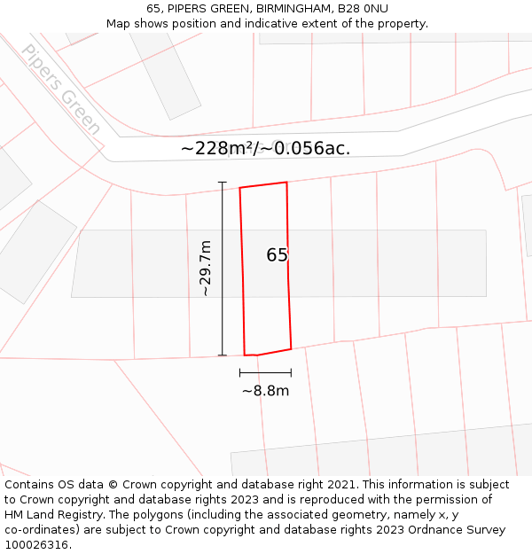 65, PIPERS GREEN, BIRMINGHAM, B28 0NU: Plot and title map