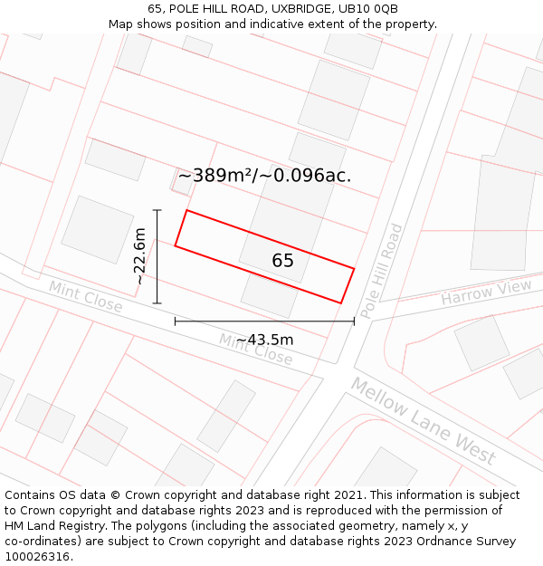 65, POLE HILL ROAD, UXBRIDGE, UB10 0QB: Plot and title map