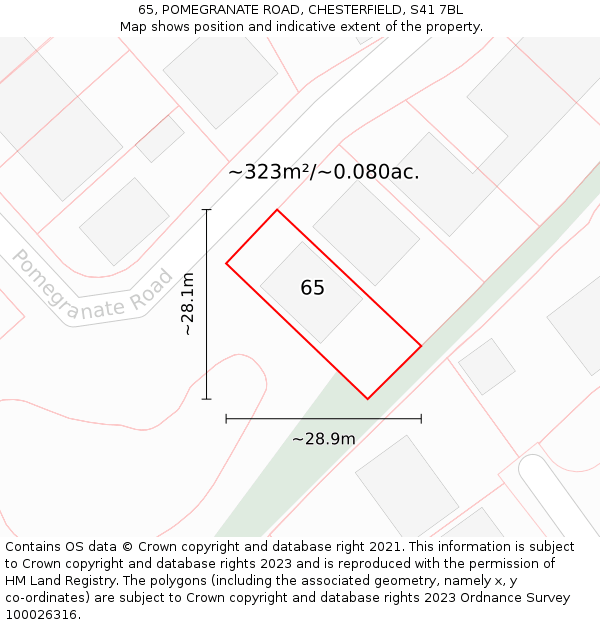 65, POMEGRANATE ROAD, CHESTERFIELD, S41 7BL: Plot and title map