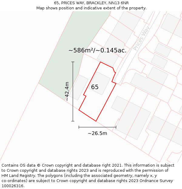 65, PRICES WAY, BRACKLEY, NN13 6NR: Plot and title map