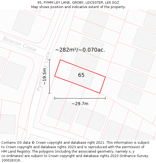 65, PYMM LEY LANE, GROBY, LEICESTER, LE6 0GZ: Plot and title map