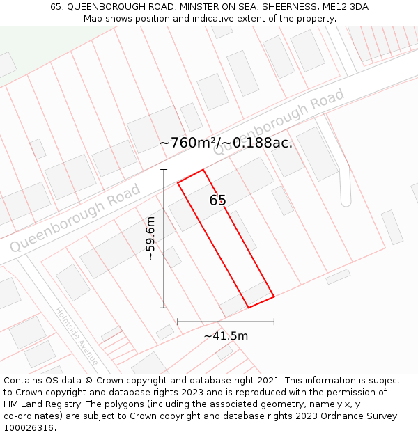65, QUEENBOROUGH ROAD, MINSTER ON SEA, SHEERNESS, ME12 3DA: Plot and title map