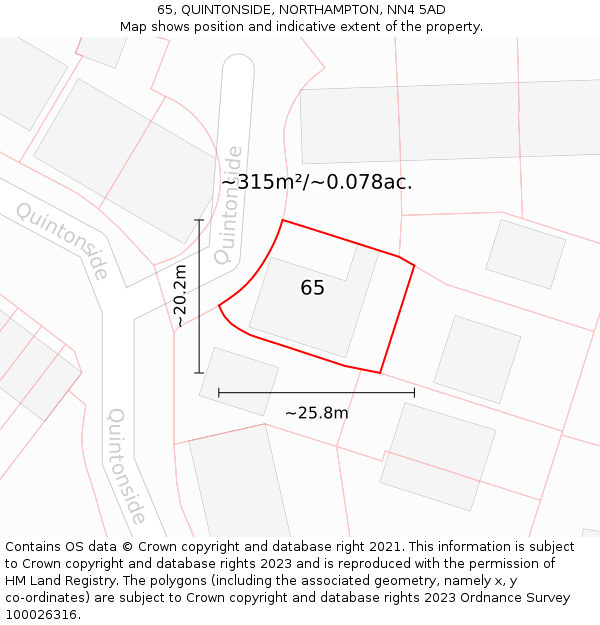 65, QUINTONSIDE, NORTHAMPTON, NN4 5AD: Plot and title map