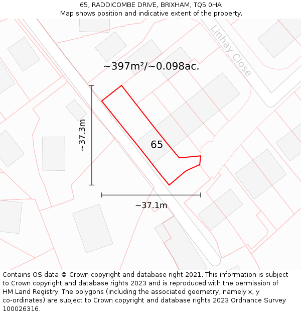 65, RADDICOMBE DRIVE, BRIXHAM, TQ5 0HA: Plot and title map