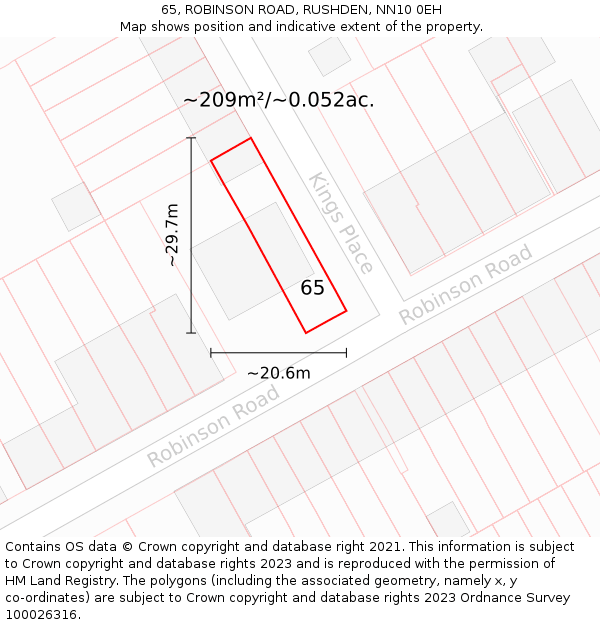 65, ROBINSON ROAD, RUSHDEN, NN10 0EH: Plot and title map