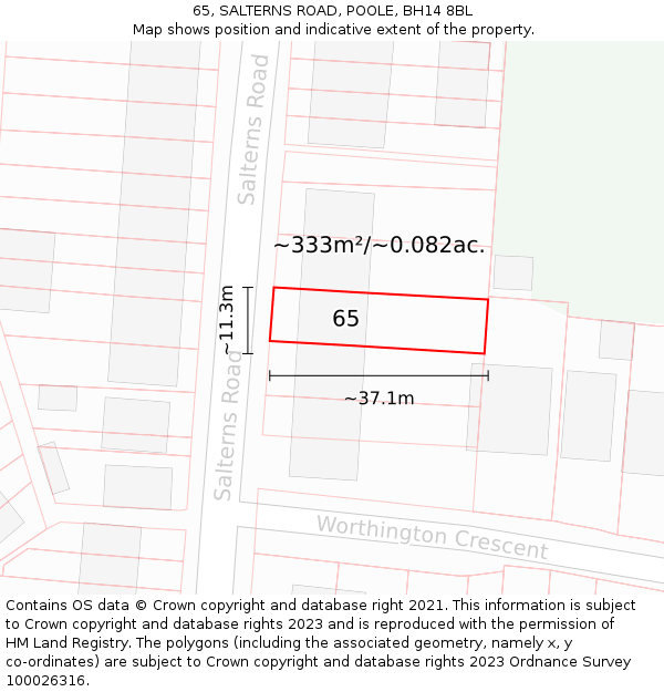 65, SALTERNS ROAD, POOLE, BH14 8BL: Plot and title map