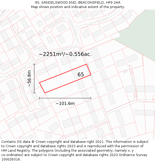 65, SANDELSWOOD END, BEACONSFIELD, HP9 2AA: Plot and title map