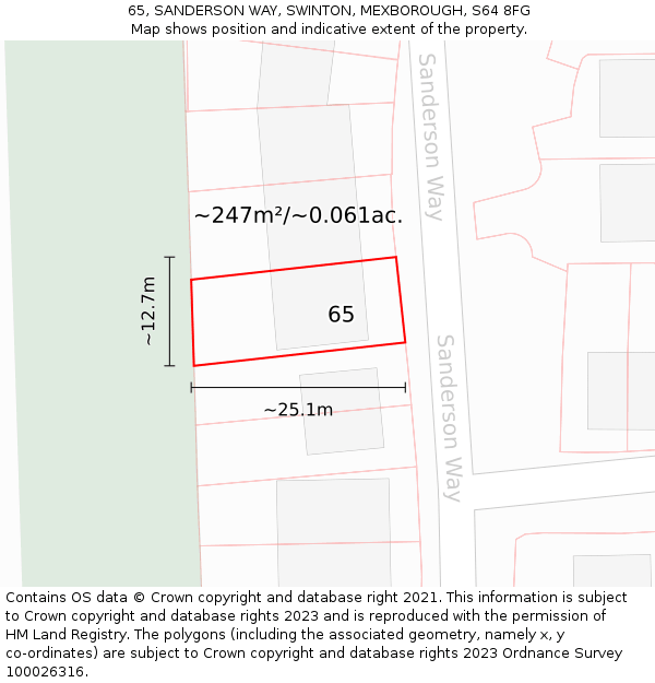 65, SANDERSON WAY, SWINTON, MEXBOROUGH, S64 8FG: Plot and title map