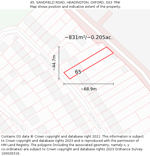 65, SANDFIELD ROAD, HEADINGTON, OXFORD, OX3 7RW: Plot and title map