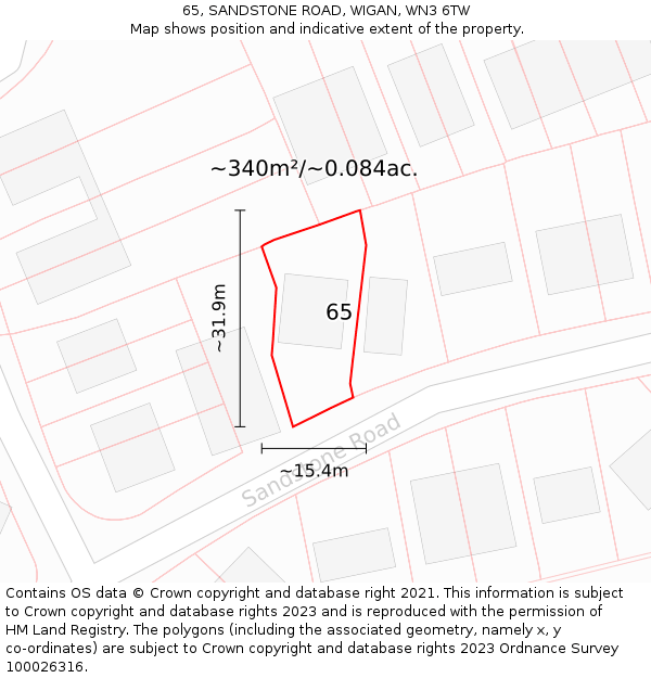 65, SANDSTONE ROAD, WIGAN, WN3 6TW: Plot and title map
