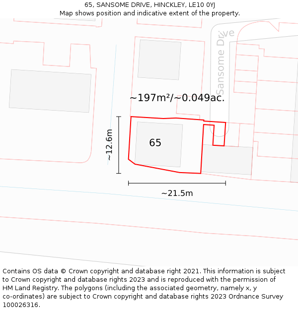 65, SANSOME DRIVE, HINCKLEY, LE10 0YJ: Plot and title map