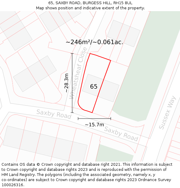 65, SAXBY ROAD, BURGESS HILL, RH15 8UL: Plot and title map