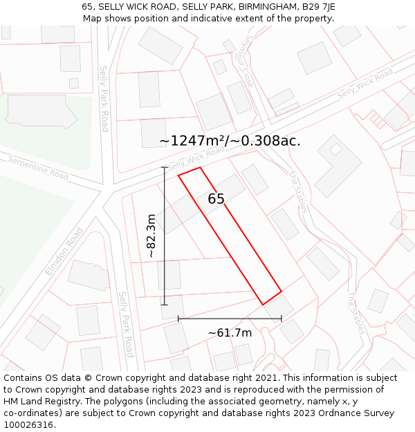 65, SELLY WICK ROAD, SELLY PARK, BIRMINGHAM, B29 7JE: Plot and title map