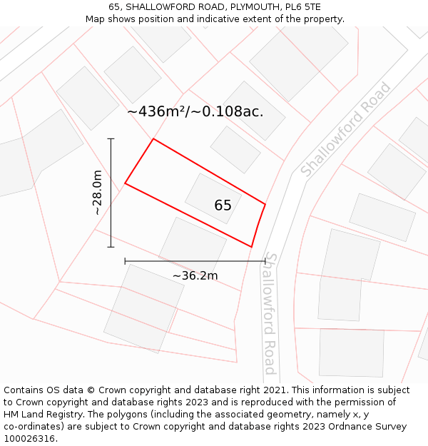 65, SHALLOWFORD ROAD, PLYMOUTH, PL6 5TE: Plot and title map