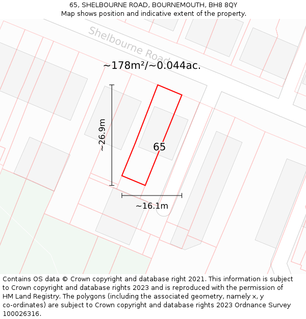 65, SHELBOURNE ROAD, BOURNEMOUTH, BH8 8QY: Plot and title map