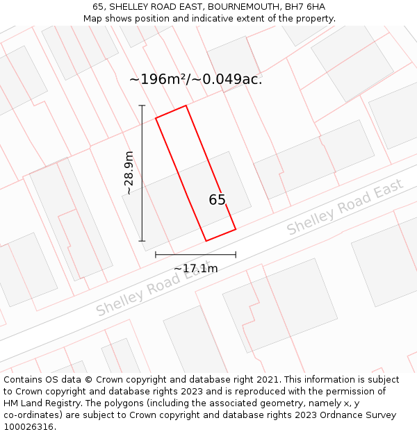 65, SHELLEY ROAD EAST, BOURNEMOUTH, BH7 6HA: Plot and title map