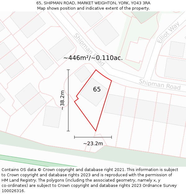 65, SHIPMAN ROAD, MARKET WEIGHTON, YORK, YO43 3RA: Plot and title map