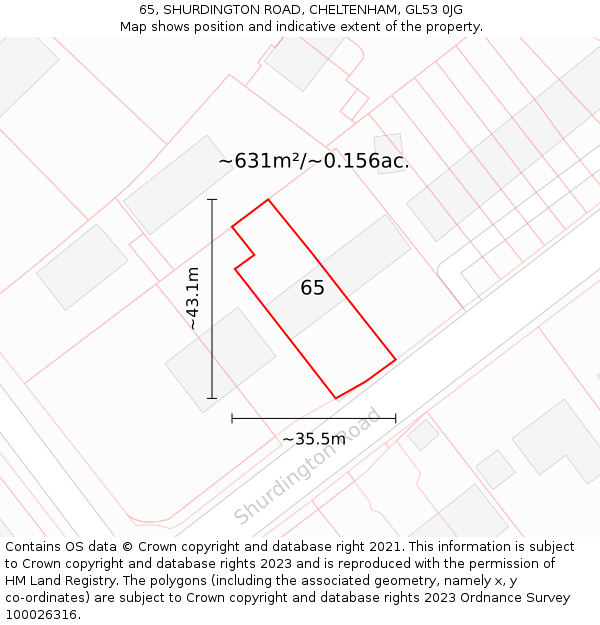 65, SHURDINGTON ROAD, CHELTENHAM, GL53 0JG: Plot and title map
