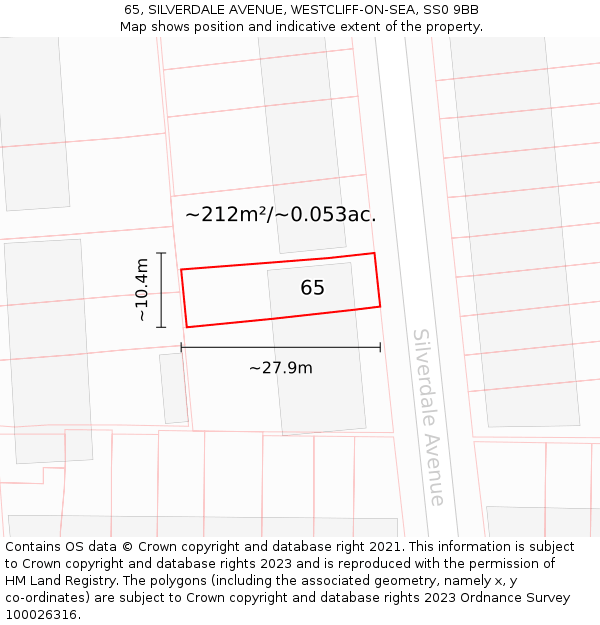 65, SILVERDALE AVENUE, WESTCLIFF-ON-SEA, SS0 9BB: Plot and title map