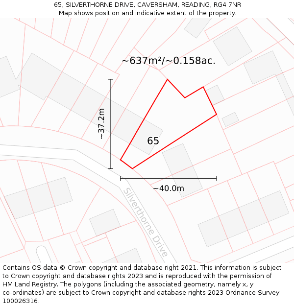 65, SILVERTHORNE DRIVE, CAVERSHAM, READING, RG4 7NR: Plot and title map