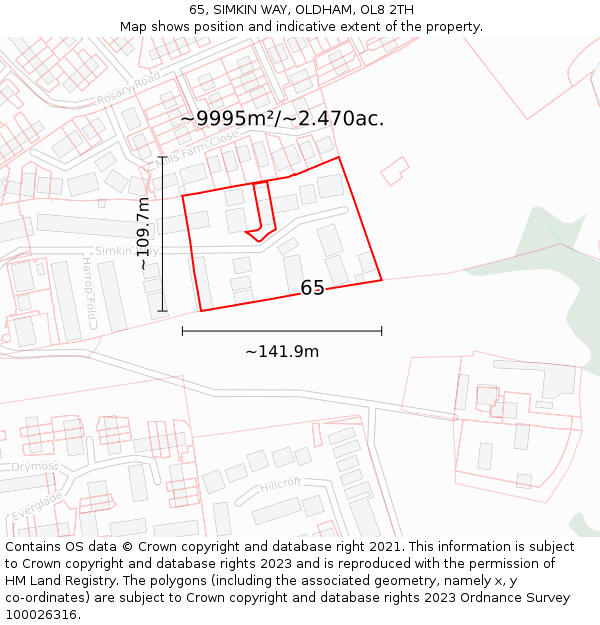 65, SIMKIN WAY, OLDHAM, OL8 2TH: Plot and title map