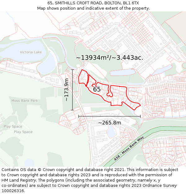 65, SMITHILLS CROFT ROAD, BOLTON, BL1 6TX: Plot and title map