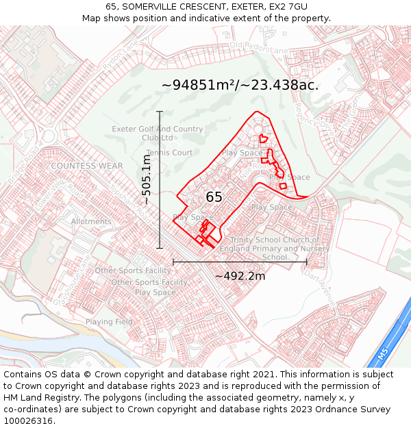 65, SOMERVILLE CRESCENT, EXETER, EX2 7GU: Plot and title map