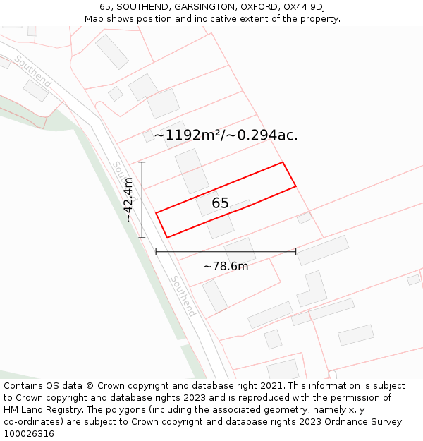 65, SOUTHEND, GARSINGTON, OXFORD, OX44 9DJ: Plot and title map